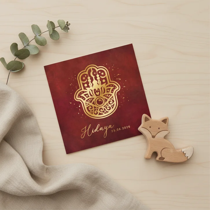 Islamitisch geboortekaartje miesje - met hand van Fatima