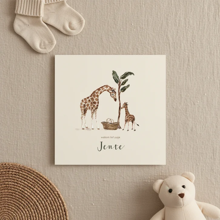 Jungle geboortekaartje giraffen tweede kindje