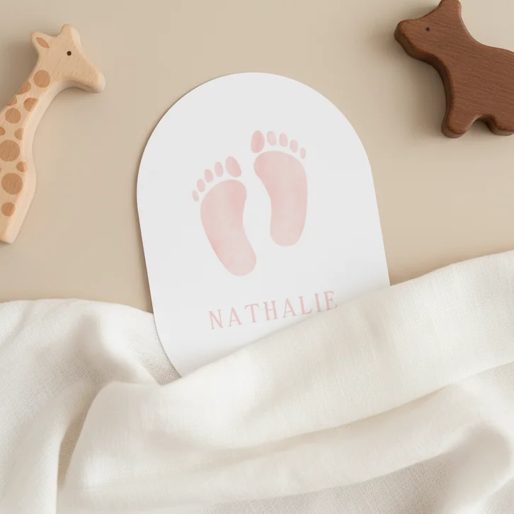 Klassiek lief geboortekaartje meisje met waterverf voetjes