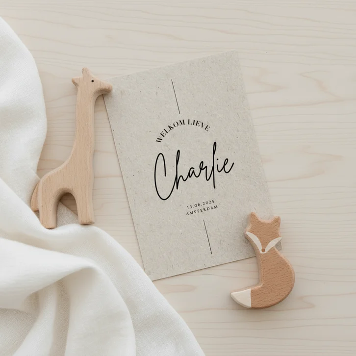 Less is more geboortekaartje kraft moderne typografie