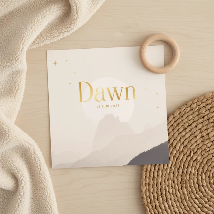 Lief beige geboortekaartje met maan en sterren