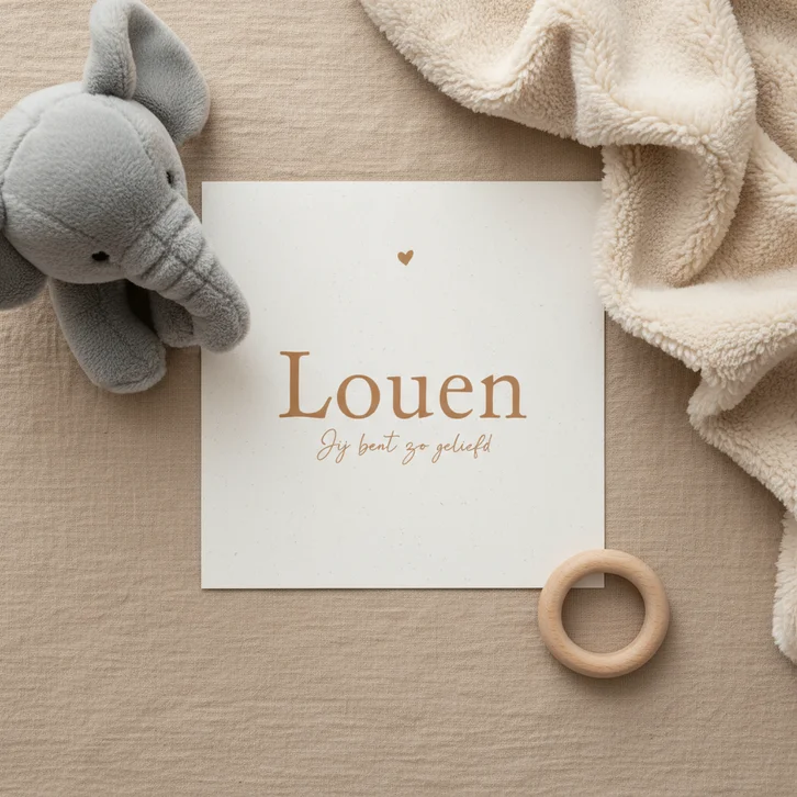 Lief bruin geboortekaartje met papiertextuur met stipjes