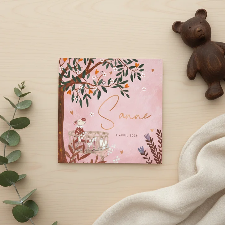 Lief geboortekaartje boom met blaadjes natuur