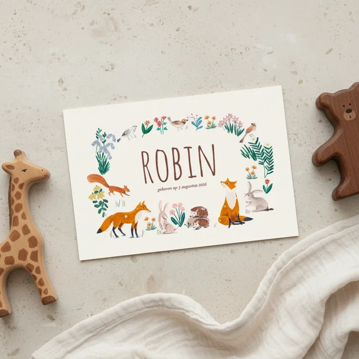 Lief geboortekaartje dieren krans ovaal klassiek