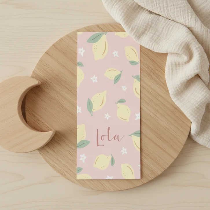 Lief geboortekaartje met citroentjes en bloemen