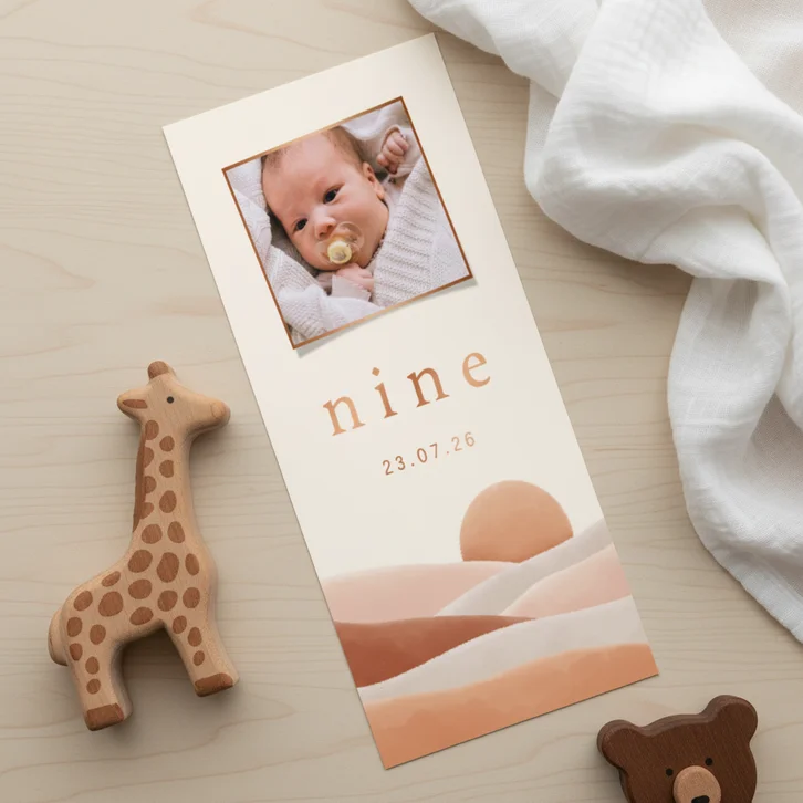 Lief geboortekaartje met landschap zon foto koperfolie Fries