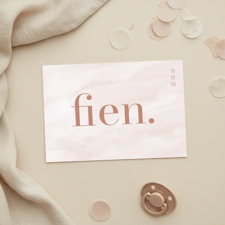 Lief geboortekaartje met zachte terra kleur waterverf