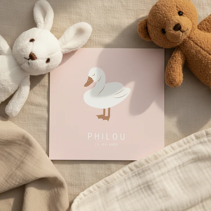 Lief geboortekaartje met zwaantje in roze
