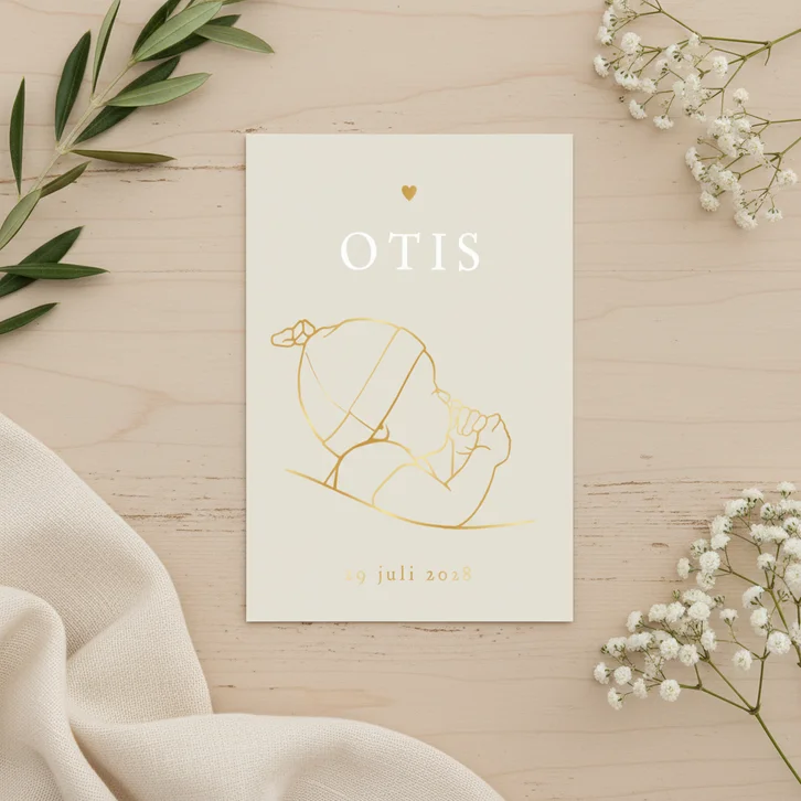 Lief geboortekaartje slapende baby – goudfolie