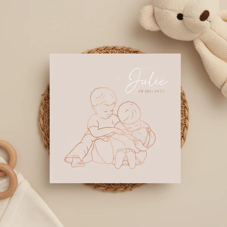 Lief geboortekaartje twee broers met zusje – koperfolie