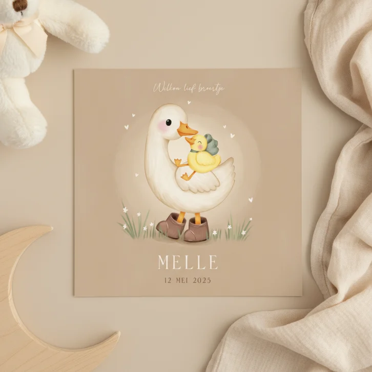 Lief geboortekaartje voor een broertje ganzen in het gras