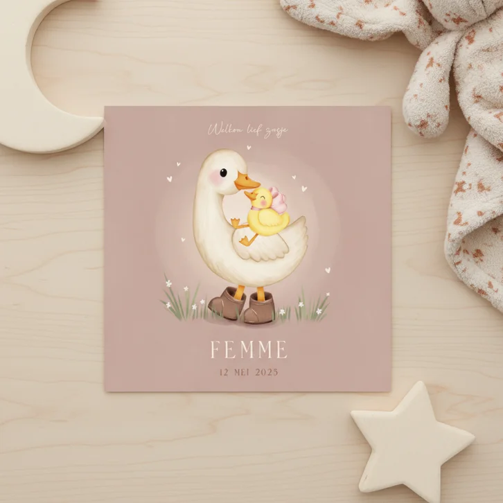 Lief geboortekaartje voor een zusje ganzen in het gras