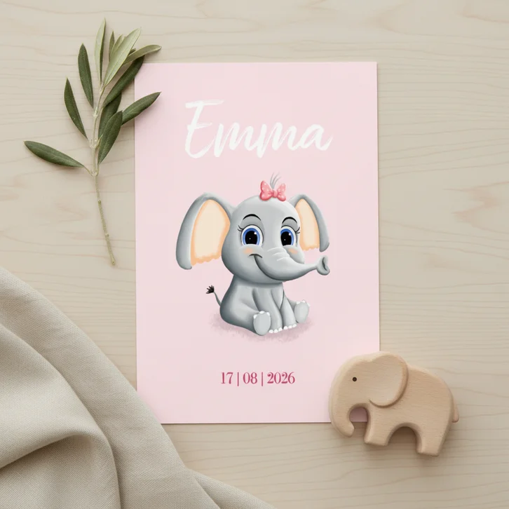 Lief geboortekaartje voor meisje met schattig olifantje