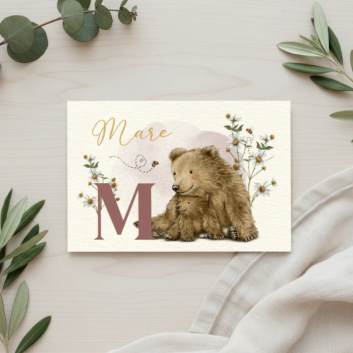 Lief geboortekaartje zusje met beertjes en bloemen