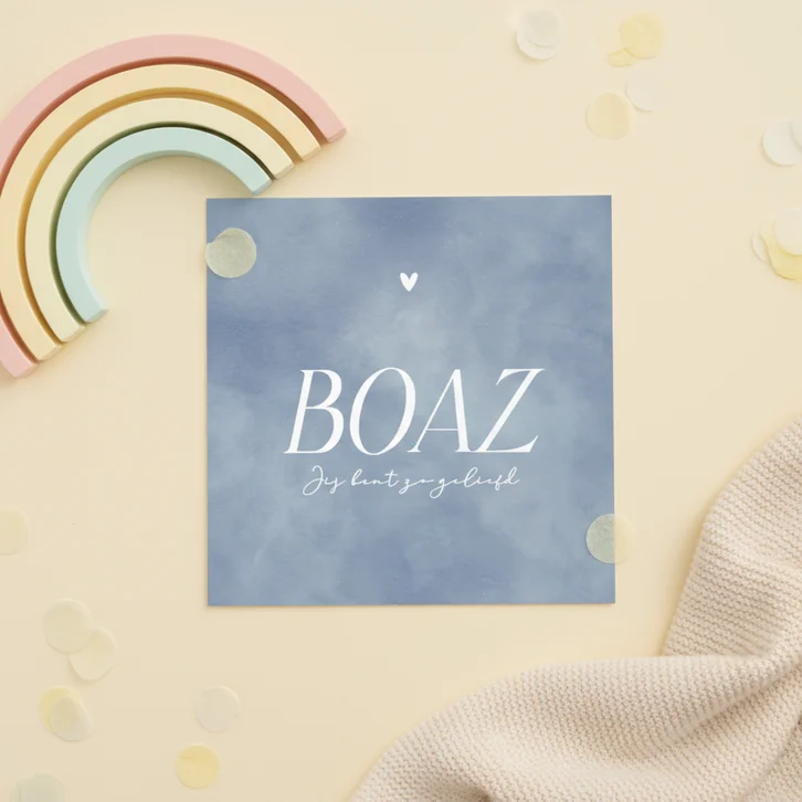 Lief minimalistisch blauw waterverf geboortekaartje jongen