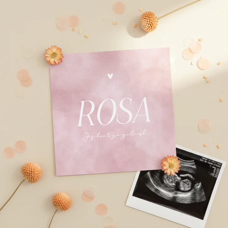 Lief minimalistisch roze waterverf geboortekaartje