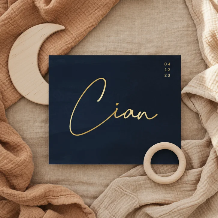 Minimalistisch geboortekaartje donkerblauw waterverf