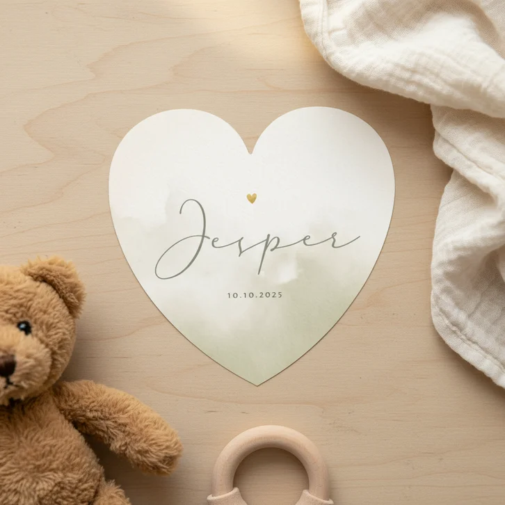  Minimalistisch geboortekaartje jongen groene waterverf