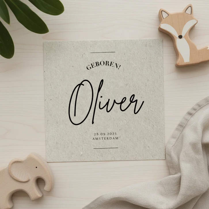 Minimalistisch geboortekaartje kraft moderne typografie
