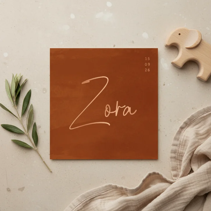 Minimalistisch geboortekaartje roestbruin waterverf