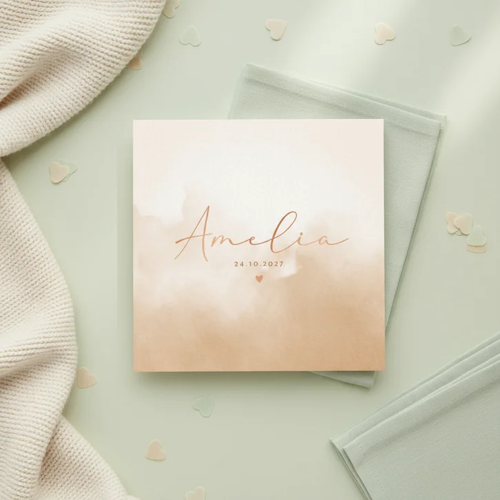 Minimalistisch geboortekaartje waterverf en hartje