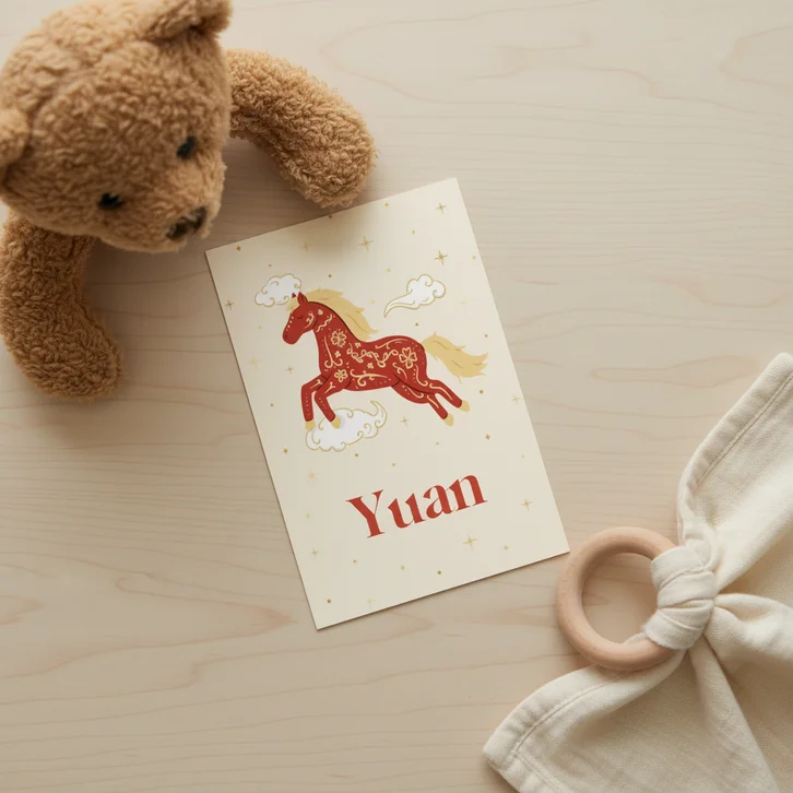 Origineel geboortekaartje astrologie paard met goudfolie