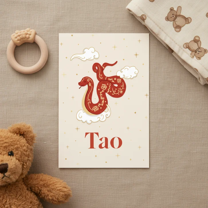 Origineel geboortekaartje met slang Chinees sterrenbeeld 