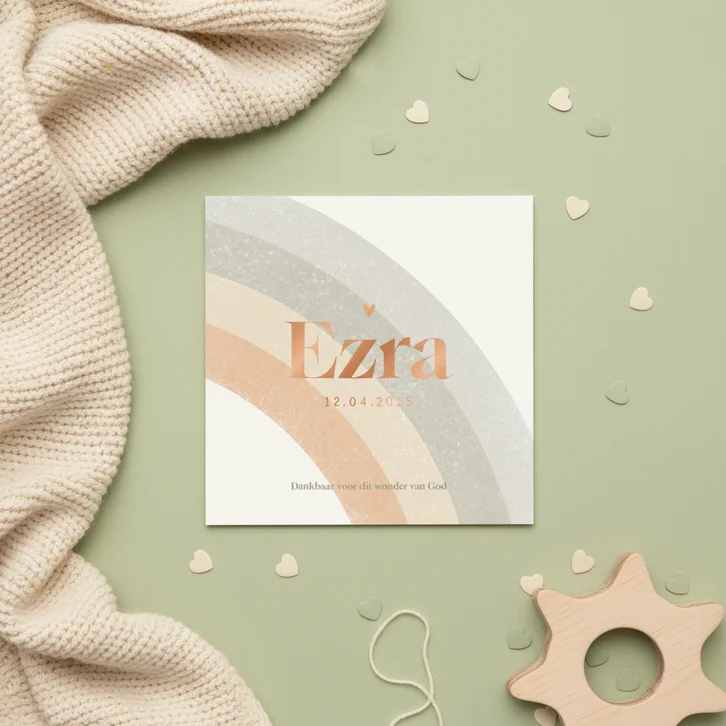 Regenboog geboortekaartje modern abstract natuur koper