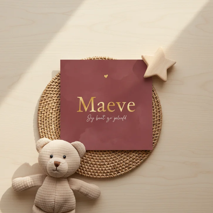 Roze waterverf geboortekaartje met goud roze