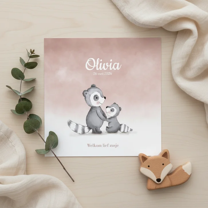 Schattige geboortekaartje tweede kindje dasjes