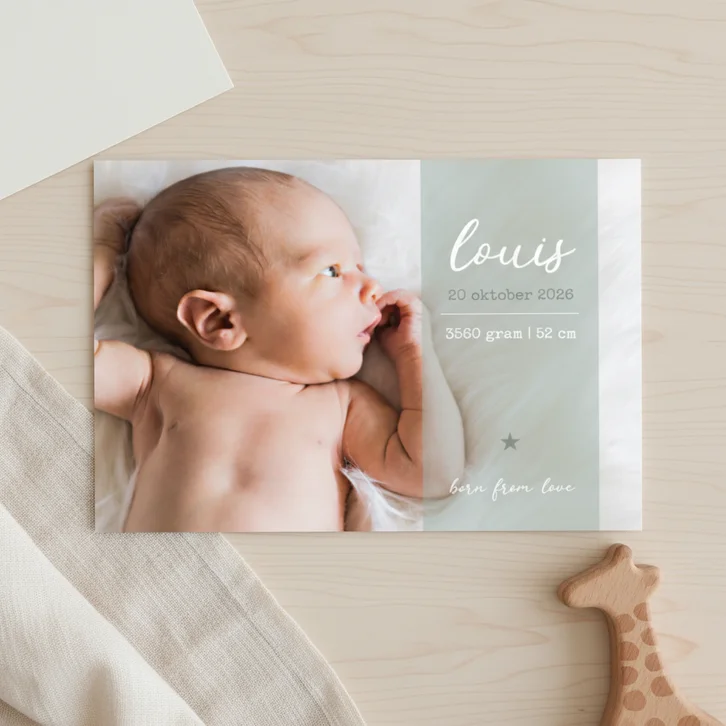 Stijlvol geboortekaartje met grote foto