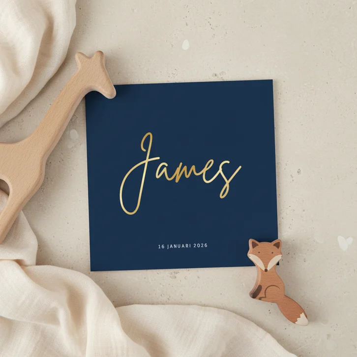 Stijlvol simpel geboortekaartje jongen met handschrift naam 