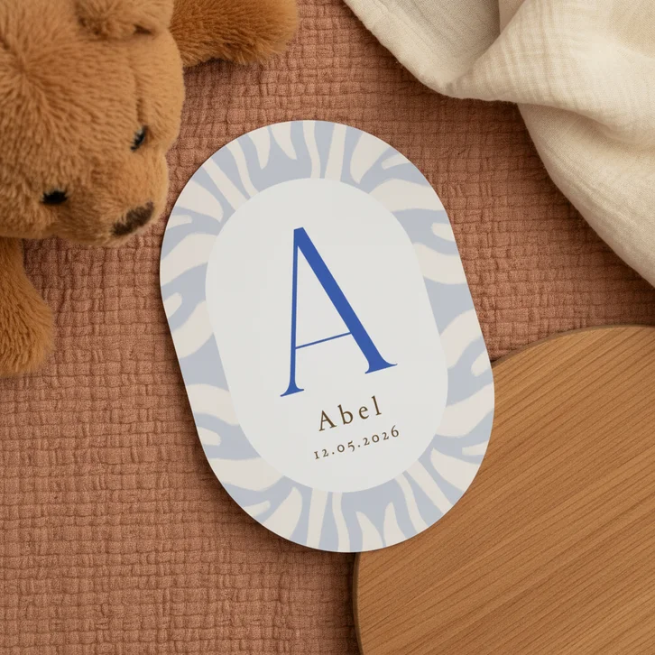 Trendy geboortekaartje initiaal streeppattroon blauw