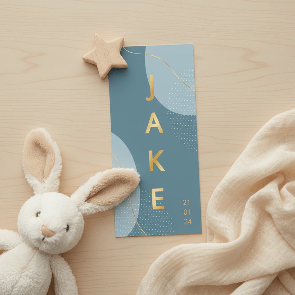 Abstract geboortekaartje met gouden accenten 