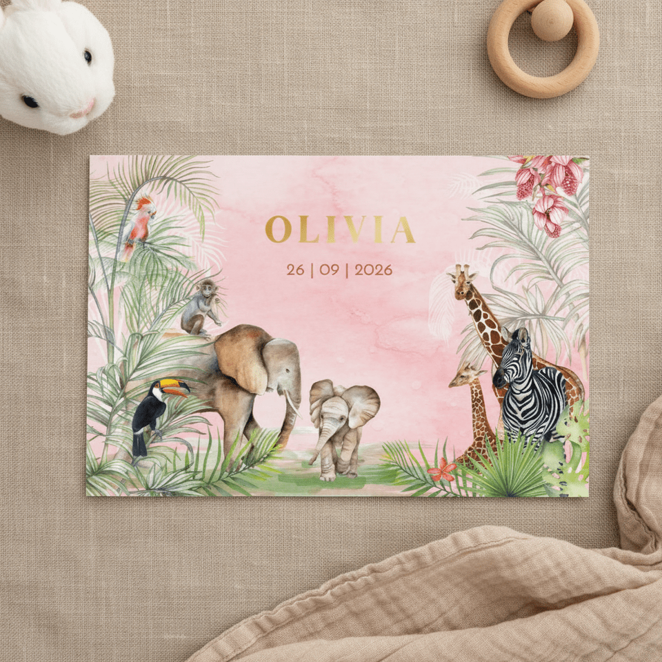 Geboorte meisje jungle vintage