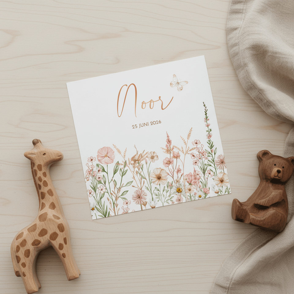 Geboorte meisje met bloemen in pastel met vlindertje