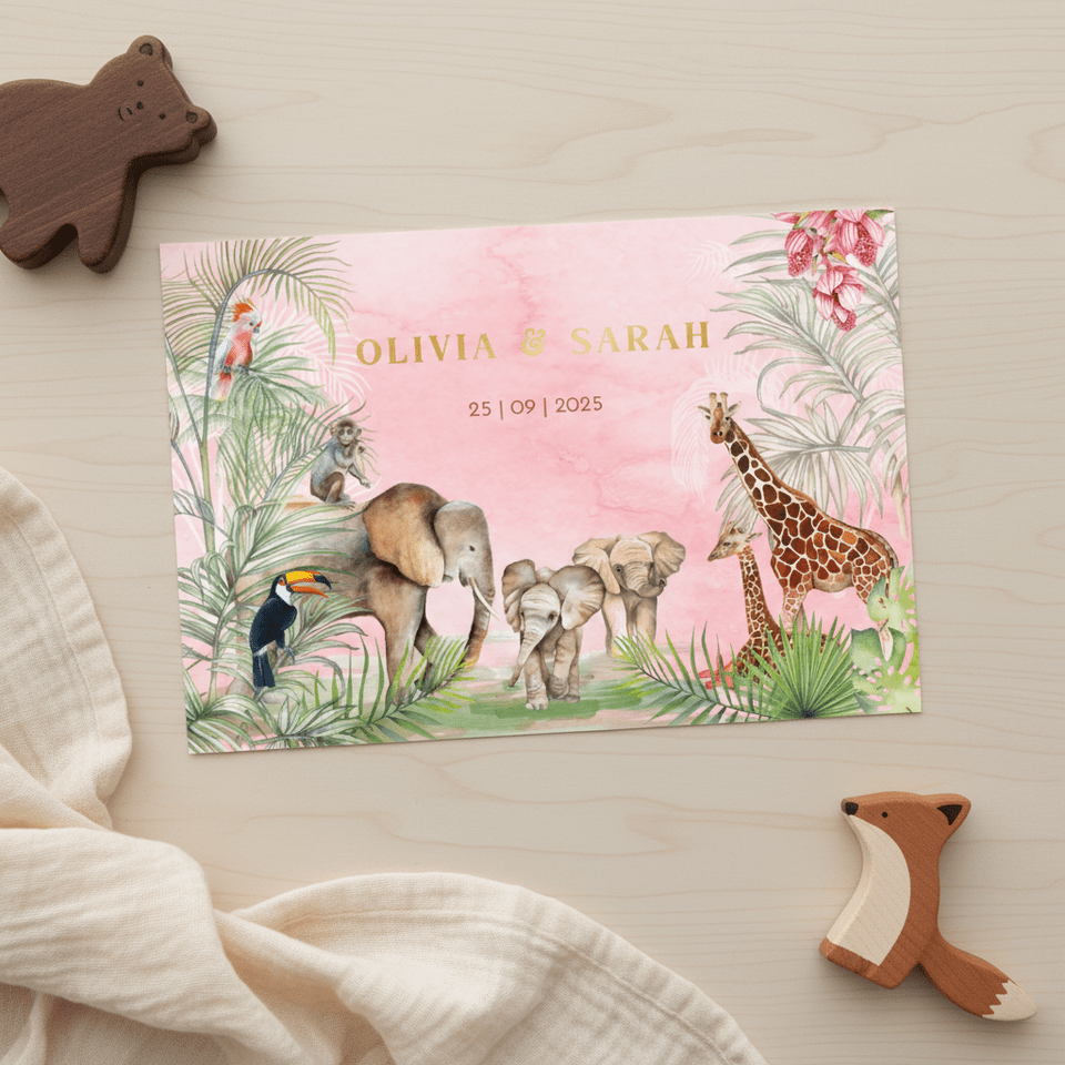 Geboorte tweeling meisje in de jungle olifantjes