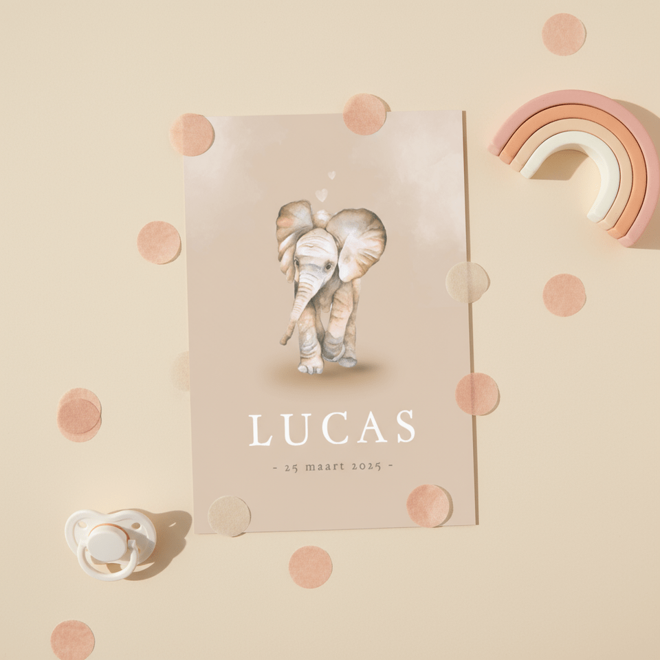 Geboortekaart olifantje hartjes