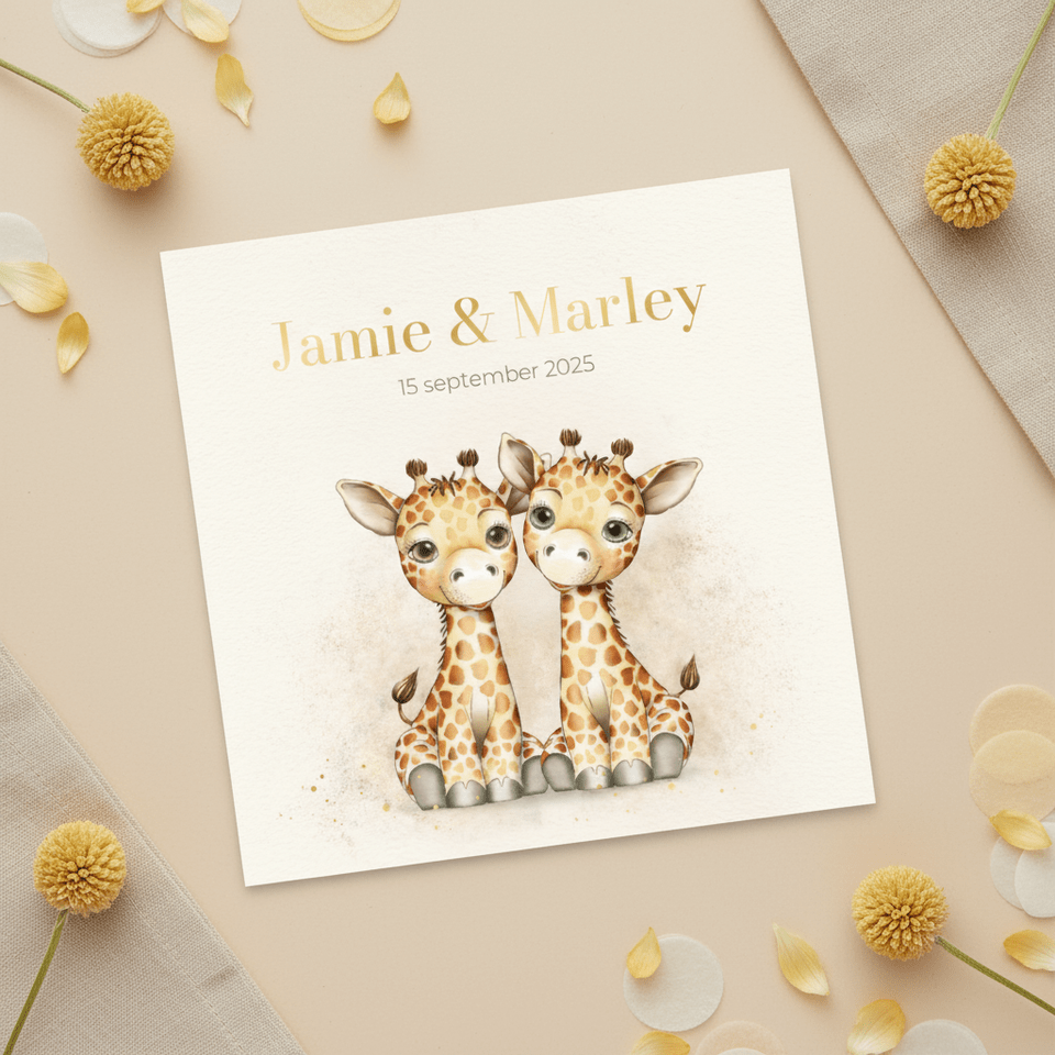 Geboortekaart tweelinggiraf met foto