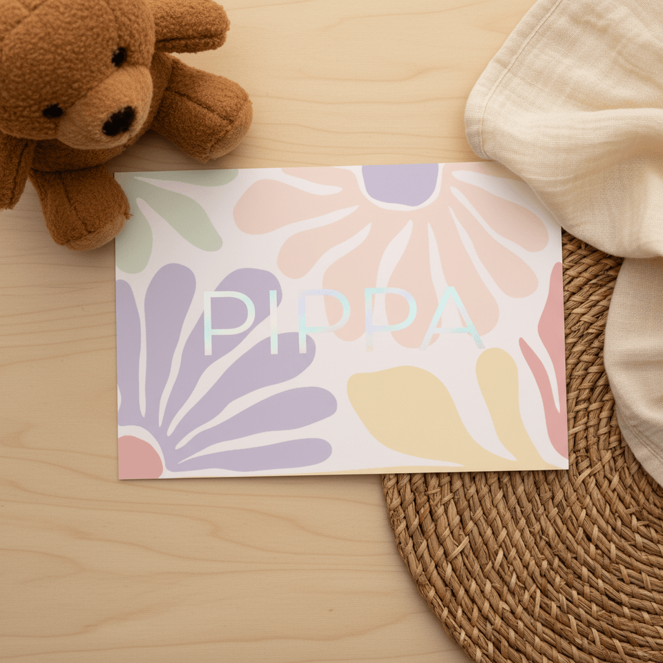 Geboortekaartje abstracte bloemen kleurrijk holografisch