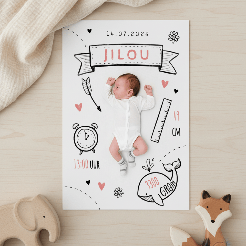 Geboortekaartje illustraties foto doodle hip