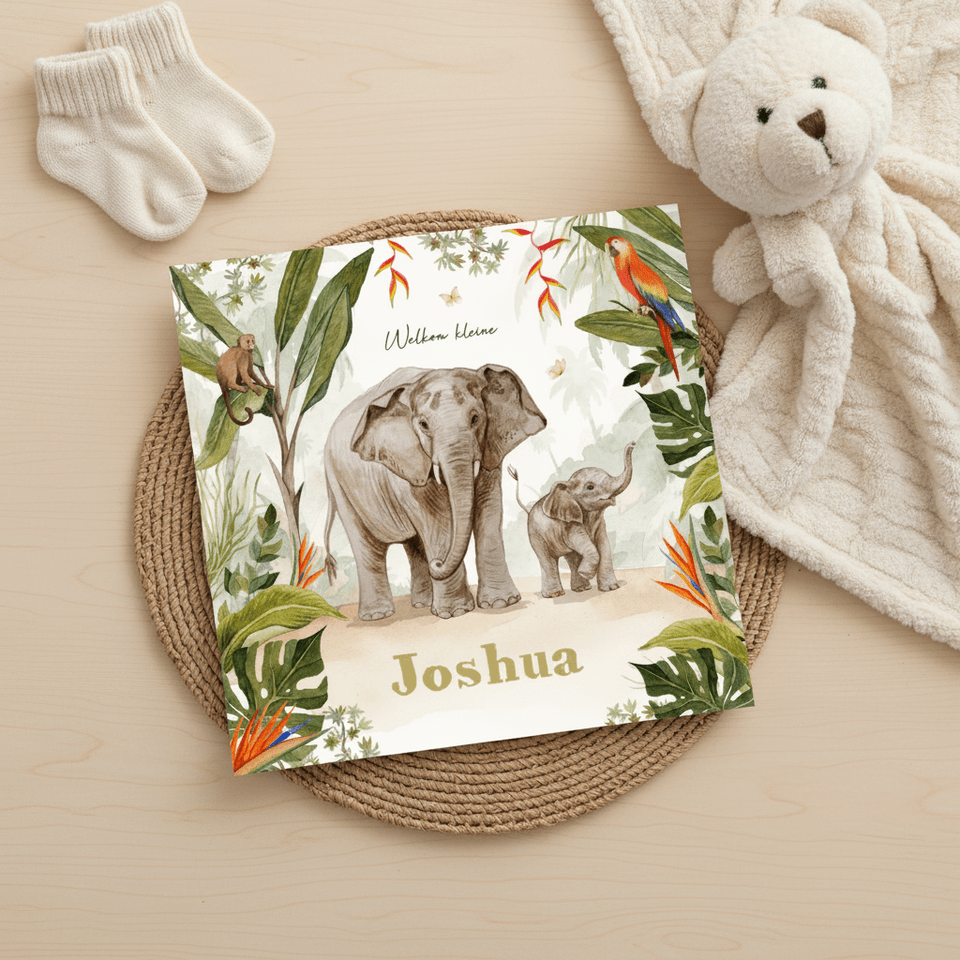 Geboortekaartje jungle olifanten baby schattig unisex