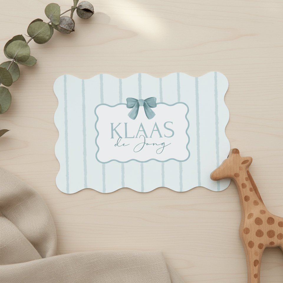 Geboortekaartje klassiek vintage gestreept strikje blauw