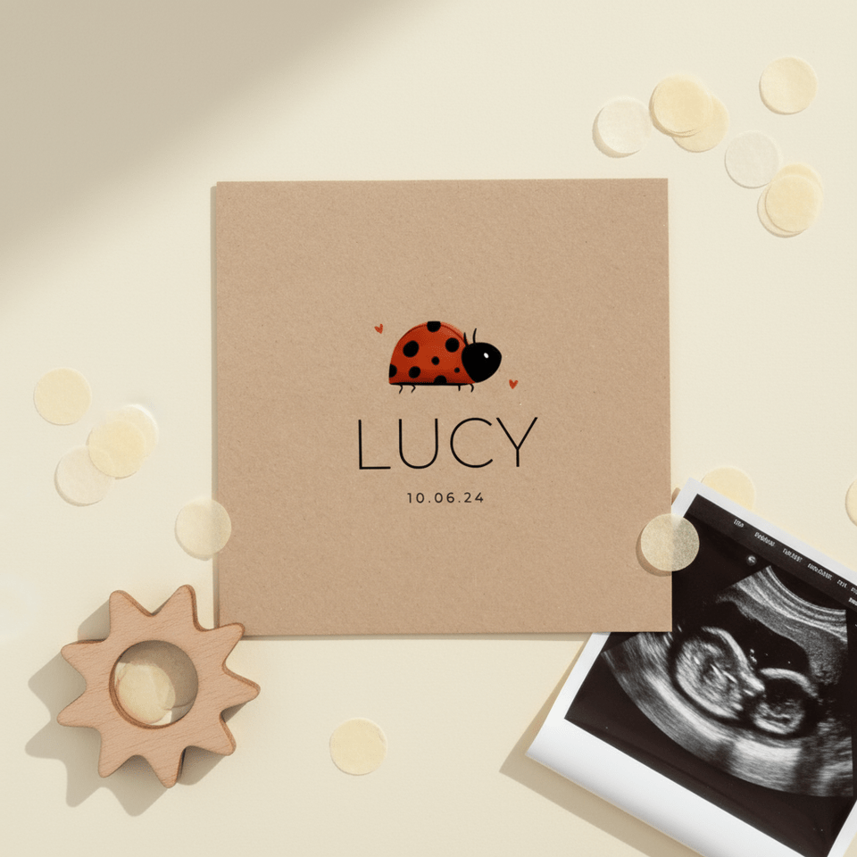 Geboortekaartje kraftlook lieveheersbeestje minimalistisch