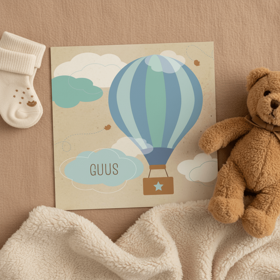 Geboortekaartje luchtballon blauw