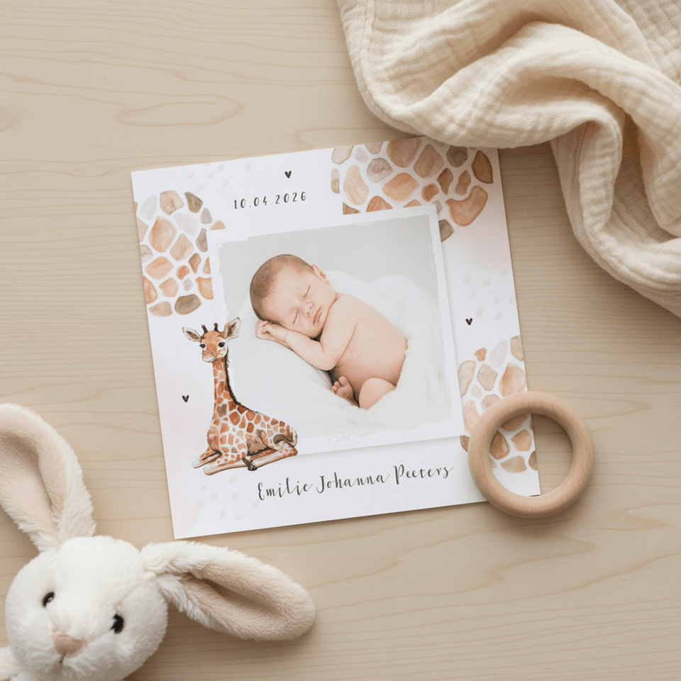 Geboortekaartje meisje dierenprint giraf foto