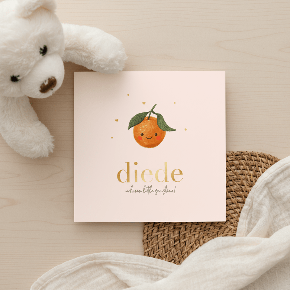 Geboortekaartje meisje mandarijn schattig zomer hartjes