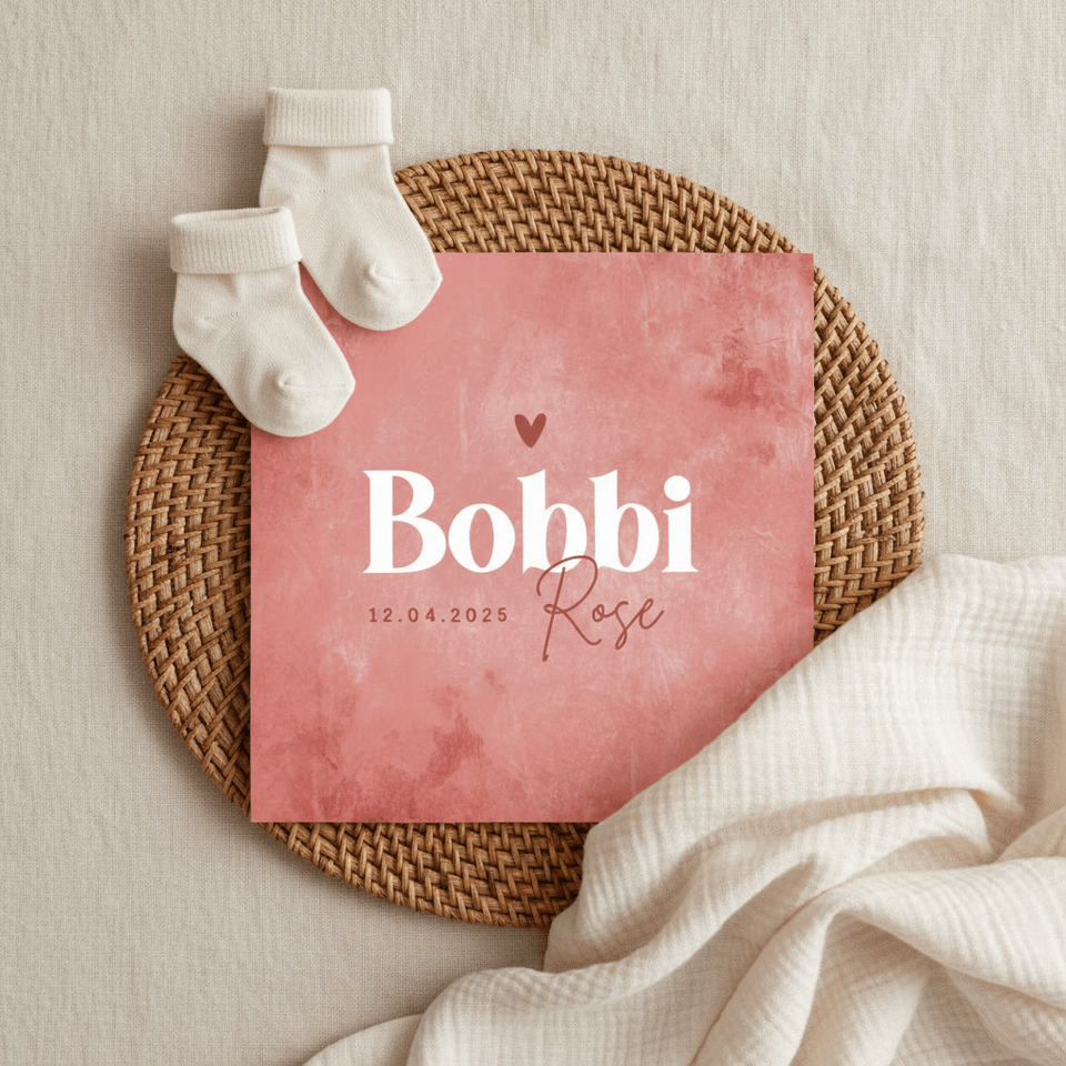 Geboortekaartje meisje stoer betonlook roze hartje