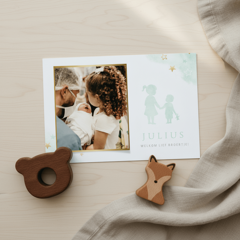 Geboortekaartje met eigen foto - silhouet zus met broertje