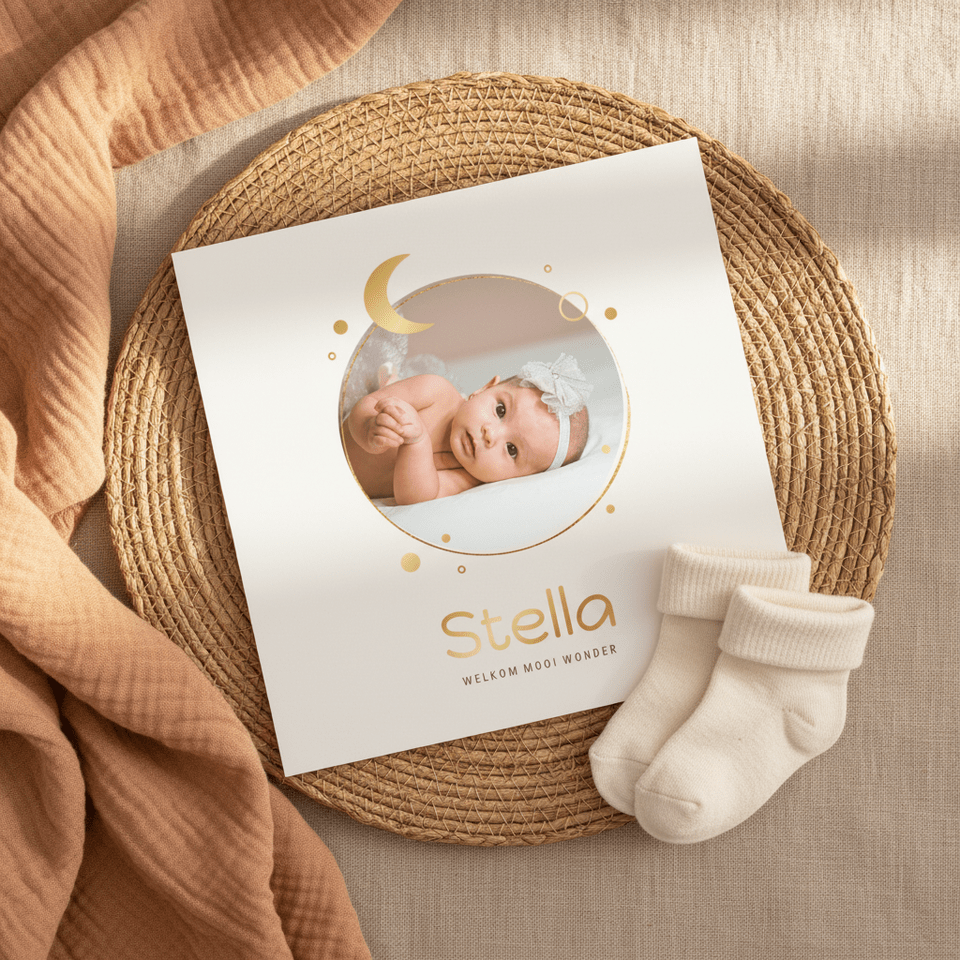 Geboortekaartje sterren universum foto maan planeten